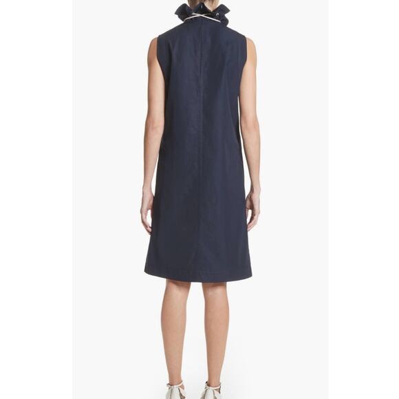 Calvin Klein 205W39NYC Ruffle Neck Poplin Dress Navy Size 4 - Picture 2 of 16